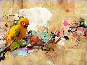 Grafika, Żółta, Papuga
