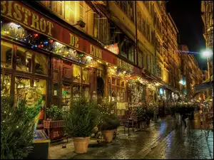 Francja, Ulica, Noc, Miasto, Lyon