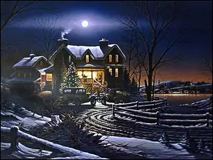 Dom, Boże, Zimowy, Narodzenie, Widoczek, Zima