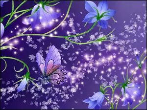 Niebieskie, Art, Kwiaty, Motyl