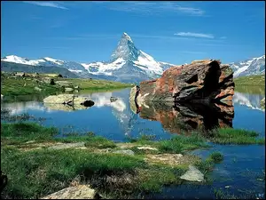 Szwajcaria, Jezioro, Góry, Skały, Matterhorn