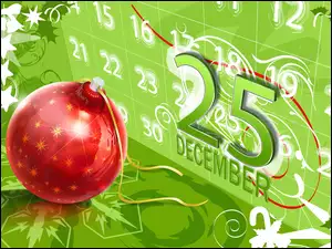 Kalendarz, Święta, Czerwona, Bombka