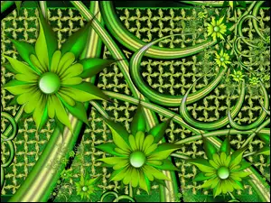 Zielone, 3D, Kwiaty, Grafika