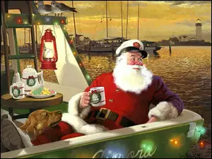 Mikołaj, Malarstwo, Jacht, Boże Narodzenie