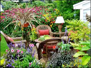 Ogród, Relaks, Kwiaty, Meble