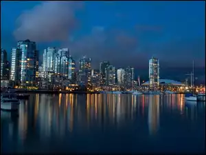 Vancouver, Jacht, Nocą, Drapacze Chmur