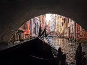 Wenecja, Gondola, Domy, Rzeka