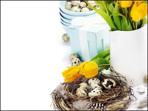 Wielkanoc, Jajeczka, Tulipany, Przepiórcze
