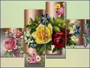 Art, Kolorowe, Róże, Kwiaty, Dekoracja