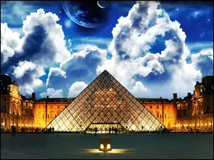 Pałac, Francja, Piramida, Paryż, Muzeum Luwr