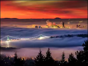 Mgła, Miasta, Rzeka, Vancouver, Most, Panorama