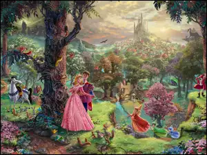 Las, Thomas Kinkade, Śpiąca Królewna, Disney, Wróżki