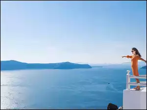 Kobieta, Grecja, Morze, Santorini