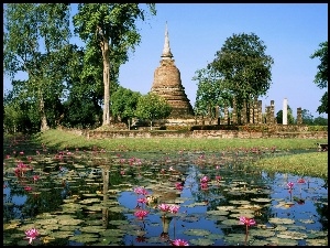 Tajlandia, Wieża, Jezioro, Kwiaty