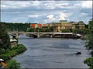 Most, Domy, Praga, Zabytki, Wełtawa, Łódka