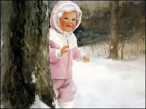 Zolan, Dziecko, Śnieg, Drzewo, Donald