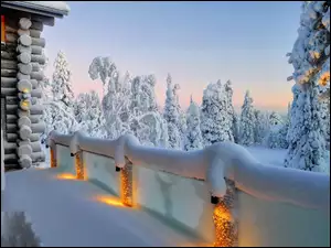 Drzewa, Zima, Domek, Śnieg