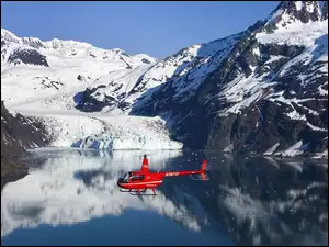 Jezioro, Góry, Helikopter