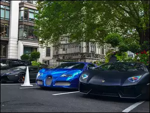 Niebieski, Lamborghini Aventador, Bugatti Veyron, Czarne