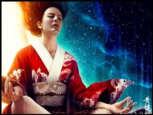 Medytacja, Kobieta, Kimono
