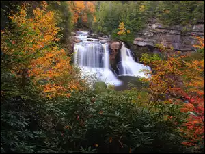 Wodospad, Jesień, Kolorowe, Drzewa