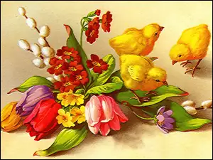 Kwiaty, Wielkanoc, Kurczaczki