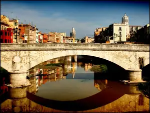 Hiszpania, Most, Rzeka, Domy, Girona