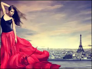 Eiffla, Panorama, Kobieta, Miasta, Wieża, Paryż