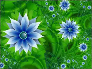 Niebieskie, 3D, Kwiaty, Grafika