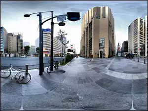Rowery, Tokijskie, Drapacze, Ulice, Chmur