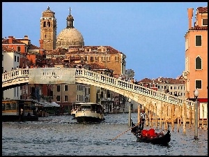 Gondole, Budynki, Most, Wenecja, Kanał, Kościół