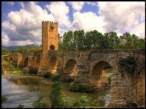 Hiszpania, Drzewa, Most, Rzeka