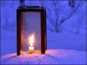 Śnieg, Ogień, Lampion, Świeca