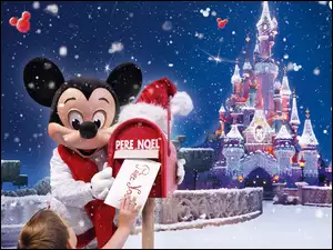 Śnieg, Disneyland, List, Myszka Miki, Zamek