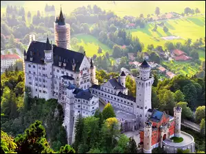 Zamek Neuschwanstein, Niemcy, Panorama, Bawaria