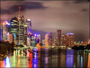 Australia, Panorama, Noc, Miasta, Brisbane