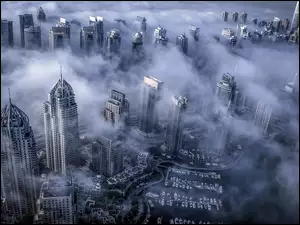 Dubaj, Drapacze, Mgła, Chmur, Port