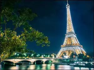 Most, Sekwana, Paryż, Francja, Wieża Eiffla, Rzeka