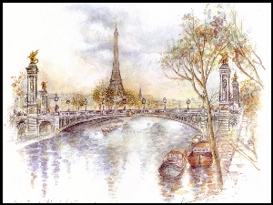Rysunek, Paryż, Wieża, Eiffla