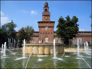 Mediolan, Ogród, Castello Sforzesco, Fontanna, Zamek Sforzów, Włochy