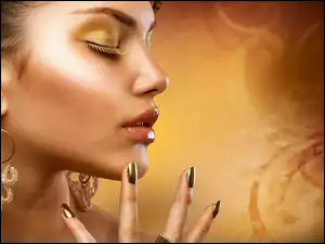 Złoty, Biżuteria, Kobieta, Anna Subbotina, Profil, Makijaż