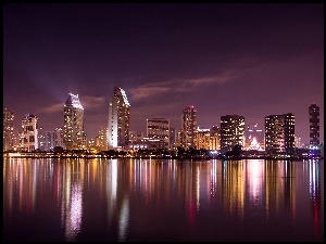 San Diego, Miasto, Noc, Oświetlone