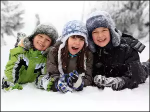 Zabawa, Troje, Zima, Dzieci, Śnieg