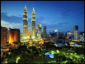 Petronas, Noc, Towers, Oświetlenie