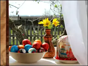 Wielkanoc, Jajka, Okno, Kolorowe