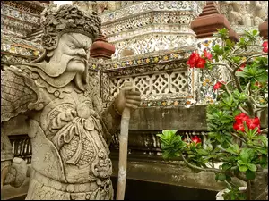 Posąg, Tajlandia, Kwiaty, Świątynia