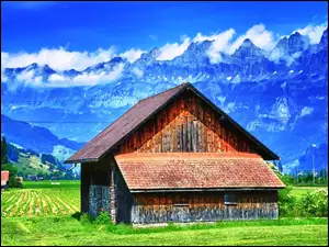 Austria, Domy, Góry, Pola, Alpy