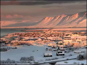 Zima, Islandia, Miasto, Reykjavik, Góry