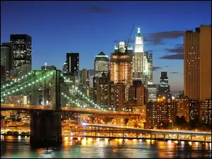 Most, Miasta, Brooklyn, York, Panorama, Nowy, Rzeka, Manhattan, Nocą