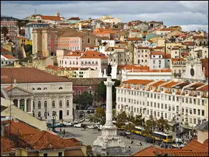 Miasta, Plac, Lizbona, Pomnik, Fragment, Domy